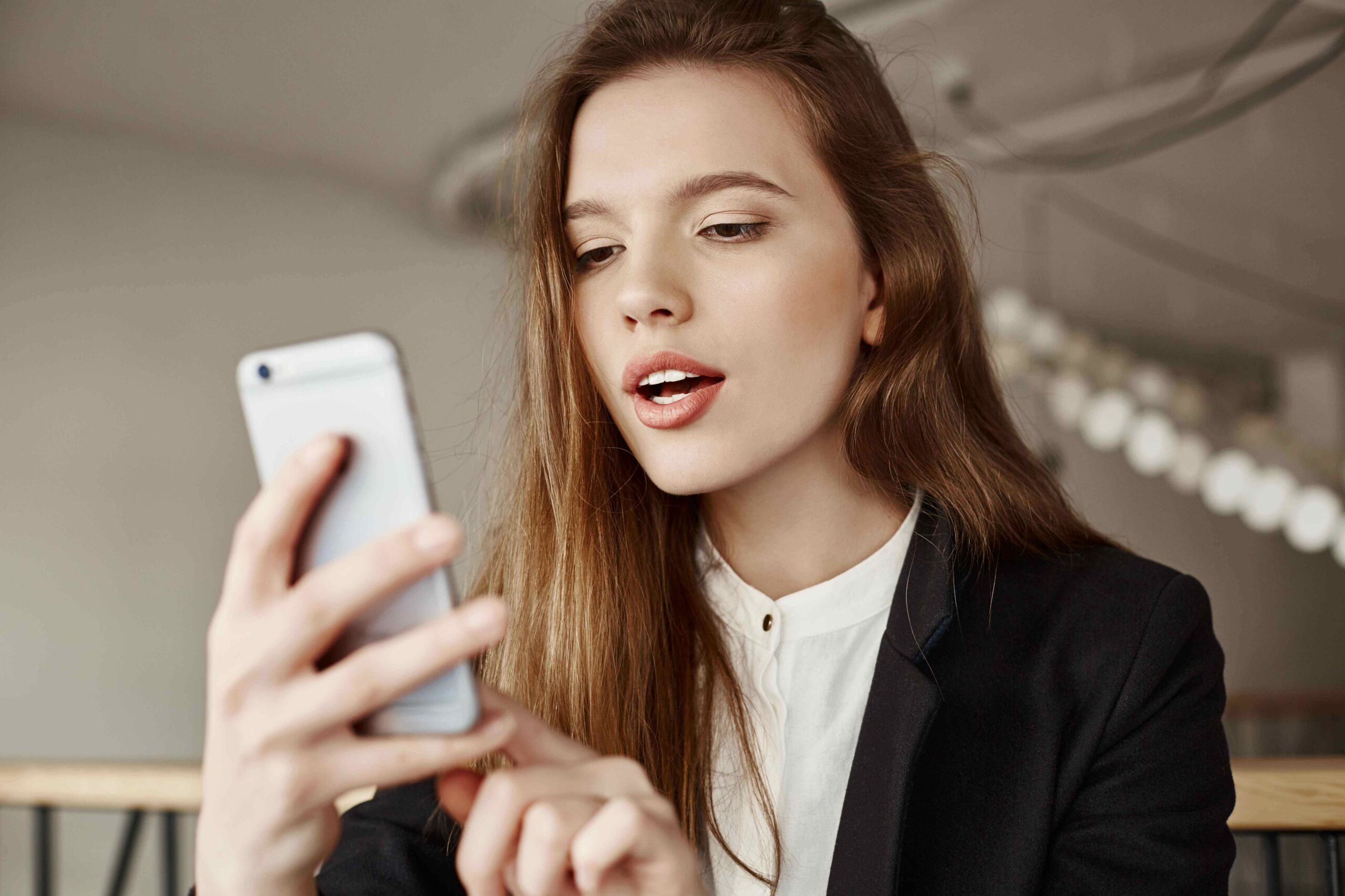Gorgeous Young Woman Using Mobile Phone Co Working Space 11zon Scaled